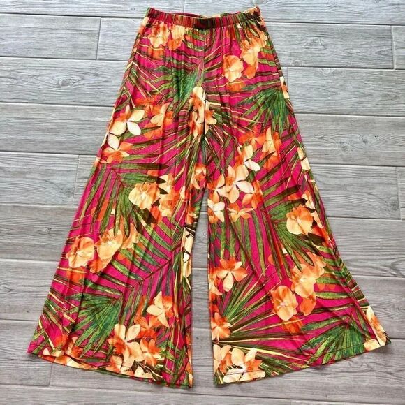 Carmen Marc Valvo Women's Multicolor Tropical Wide Leg‎ Pants Swimwear Medium - Picture 1 of 9